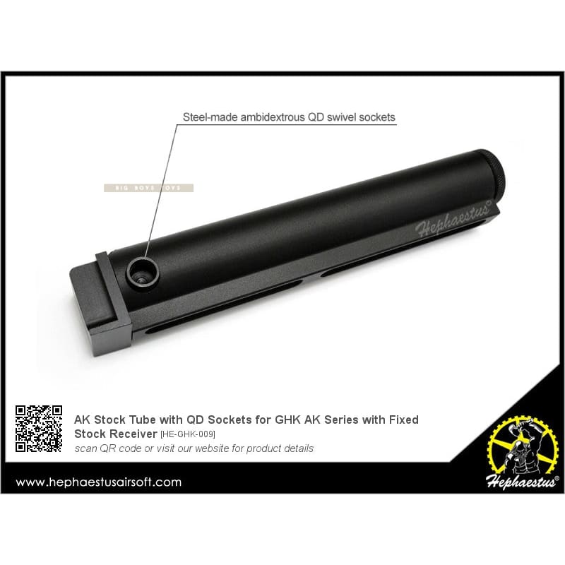 Hephaestus AK Stock Tube with QD Sockets for GHK AK Series with Fixed Stock Receiver - Bang Bang Airsoft