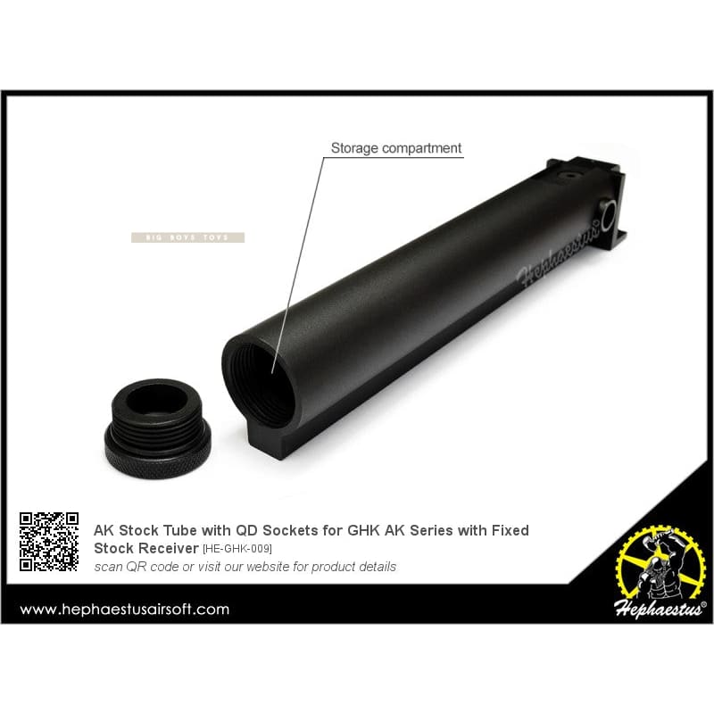 Hephaestus AK Stock Tube with QD Sockets for GHK AK Series with Fixed Stock Receiver - Bang Bang Airsoft