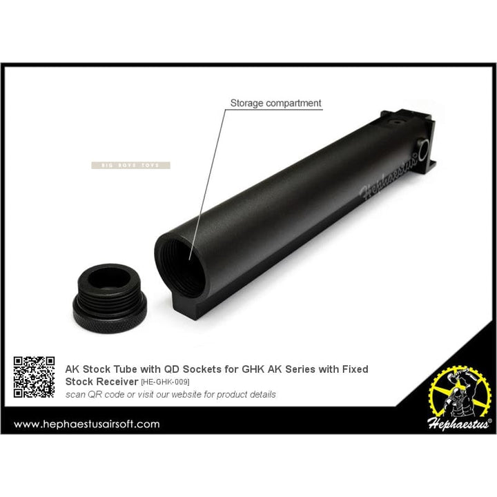 Hephaestus AK Stock Tube with QD Sockets for GHK AK Series with Fixed Stock Receiver - Bang Bang Airsoft