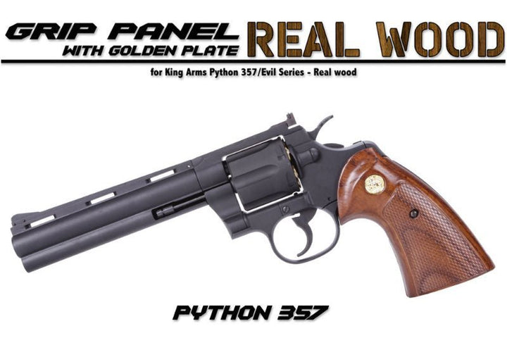 King Arms Python 357 / Evil Series Real Wood Grip Panel w/ Golden Plate - Bang Bang Airsoft