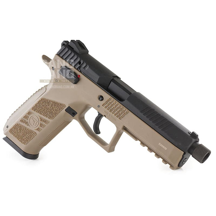 KJ Works CZ P - 09 Duty (ASG Licensed) with 14mm CCW Thread Barrel - CO2 Version (TAN) - Bang Bang Airsoft