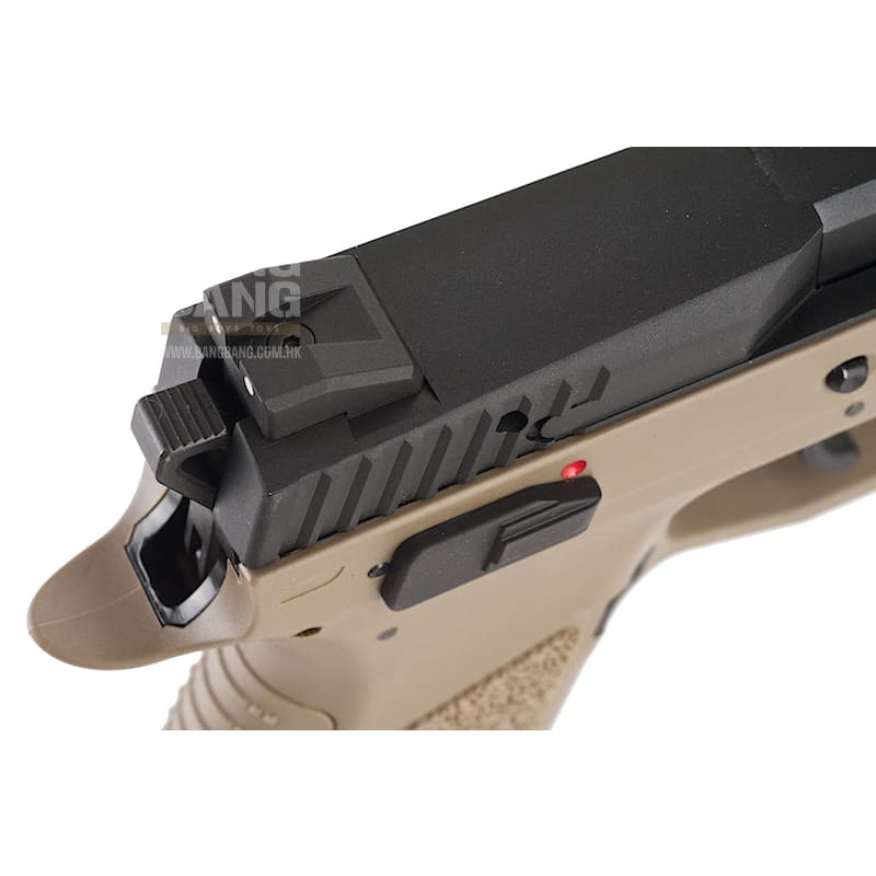 KJ Works CZ P - 09 Duty (ASG Licensed) with 14mm CCW Thread Barrel - CO2 Version (TAN) - Bang Bang Airsoft