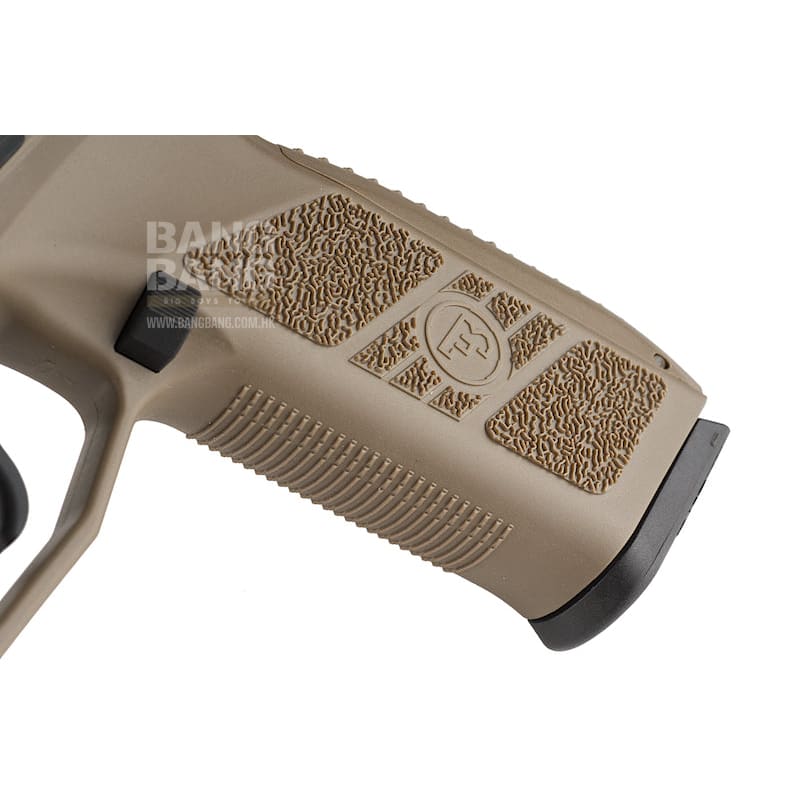 KJ Works CZ P - 09 Duty (ASG Licensed) with 14mm CCW Thread Barrel - CO2 Version (TAN) - Bang Bang Airsoft