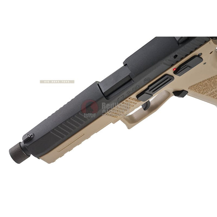KJ Works CZ P - 09 Duty (ASG Licensed) with 14mm CCW Thread Barrel Gas Version - TAN - Bang Bang Airsoft