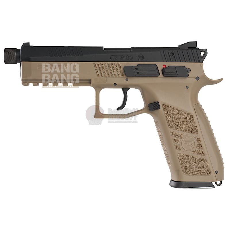 KJ Works CZ P - 09 Duty (ASG Licensed) with 14mm CCW Thread Barrel Gas Version - TAN - Bang Bang Airsoft