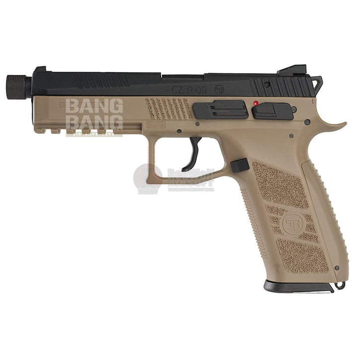 KJ Works CZ P - 09 Duty (ASG Licensed) with 14mm CCW Thread Barrel Gas Version - TAN - Bang Bang Airsoft