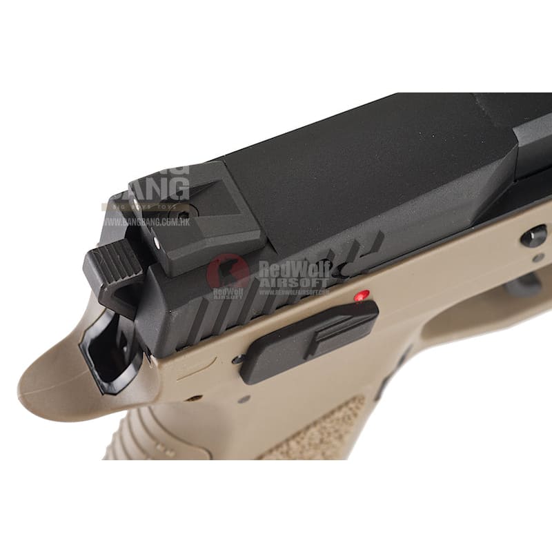 KJ Works CZ P - 09 Duty (ASG Licensed) with 14mm CCW Thread Barrel Gas Version - TAN - Bang Bang Airsoft