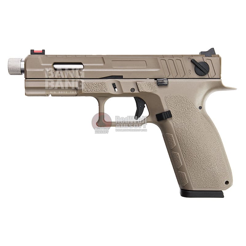 KJ Works KP - 13F Full Auto Metal Slide GBB Pistol (w/ Thread Barrel & Cap) - TAN - Bang Bang Airsoft
