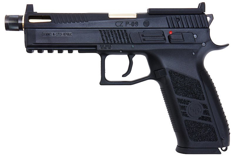 KJ Works P - 09 Green Gas Airsoft Pistol (Optics Ready) - Black (Threaded Outer Barrel) - Bang Bang Airsoft