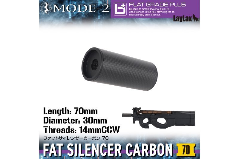Laylax MODE - 2 Carbon Fiber FAT Silencer (14mm CCW, L: 70mm) - Bang Bang Airsoft