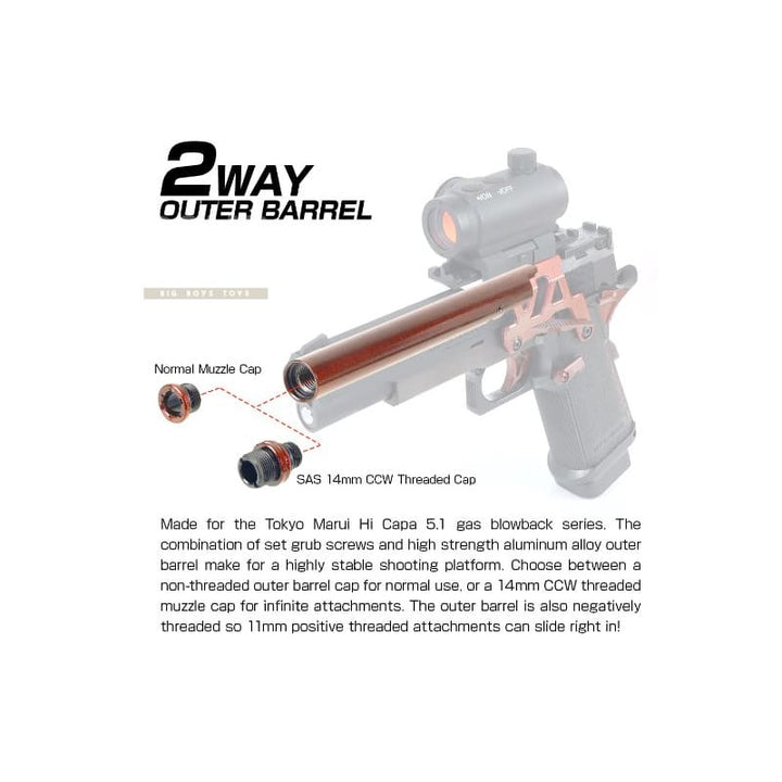 Nine Ball '2Way Fixed' Non - Recoiling Outer Barrel - ZANSHIN for Tokyo Marui Hi Capa 5.1 - Murasaki Purple - Bang Bang Airsoft