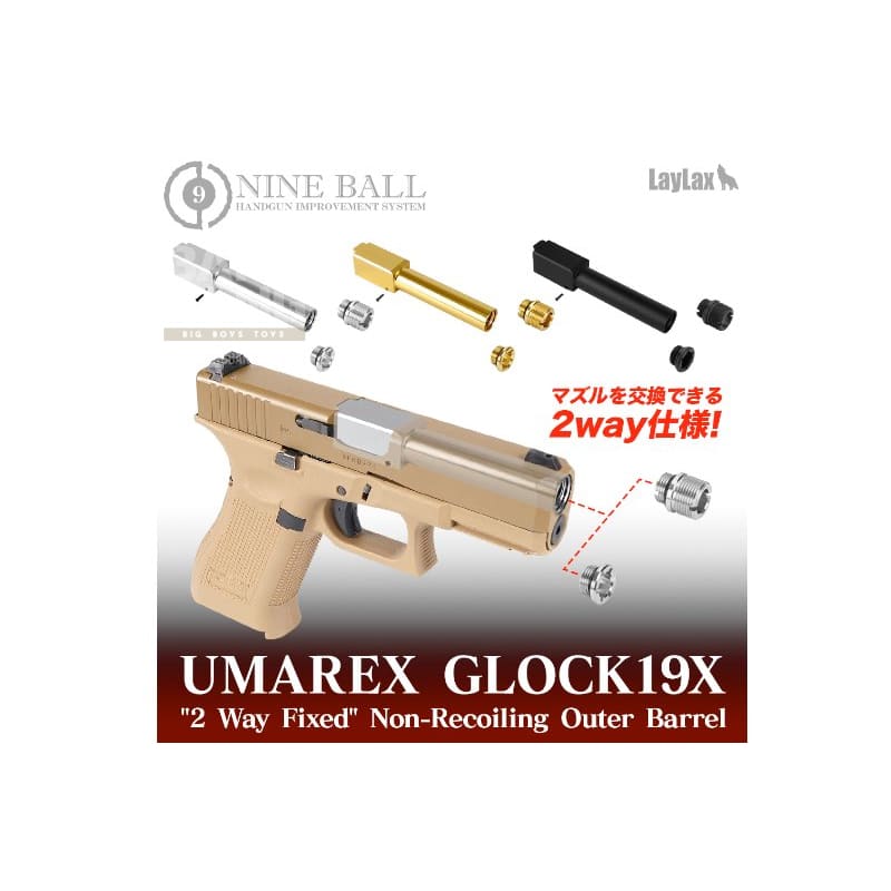 Nine Ball Non - Recoil 2 Way Outer Barrel w/ 14mm CCW Adapter for Umarex (VFC) 19X GBB Airsoft - SV - Bang Bang Airsoft