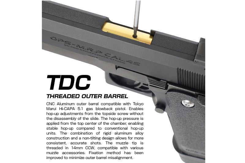 Nine Ball Tokyo Marui Hi Capa 5.1 GBB TDC Threaded Outer Barrel - Black - Bang Bang Airsoft