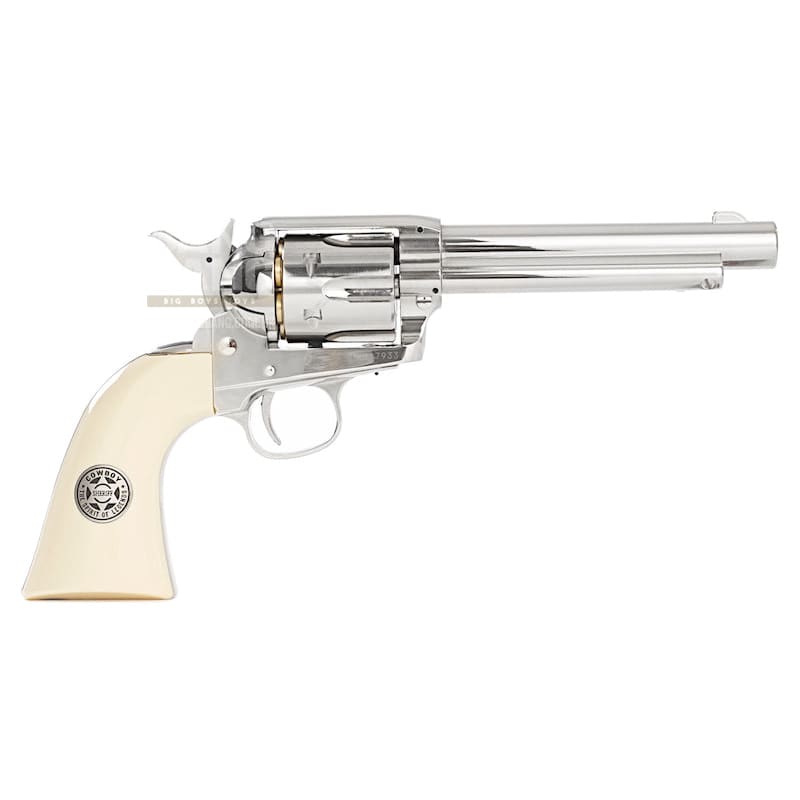 Umarex SAA .45 Co2 (GK Custom 6mm Version) Metal Revolver (Nickel Pearl) - Cowboy Police Version (by WinGun) - Bang Bang Airsoft