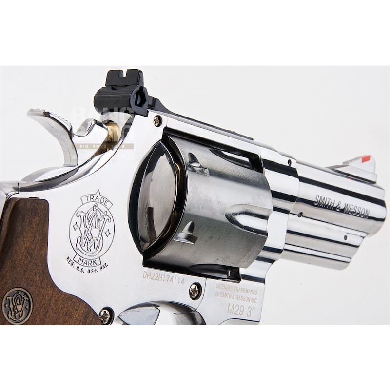 Umarex S&W M29 Airsoft Revolver CO2 (3 inch, Brown Grip, 6mm Version) - Silver (by WinGun) - Bang Bang Airsoft